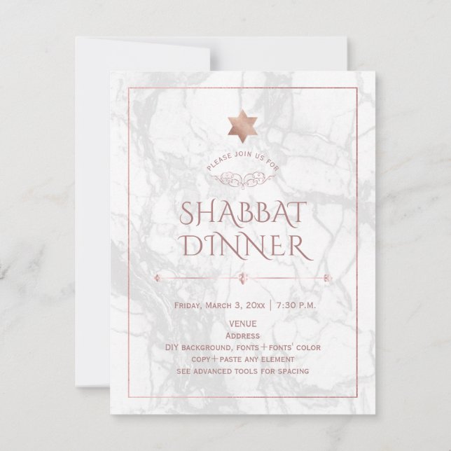 Invitation PixDezines Shabbat Dinner Marble+Rose Gold (Dos)