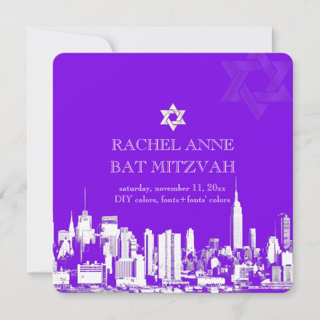 Invitation PixDezines skyline/bat mitzvah NYC (Devant)