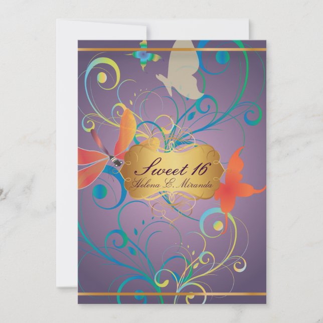 Invitation PixDezines Sweet 16/Butterfiles/Swirls/Dragonflies (Devant)