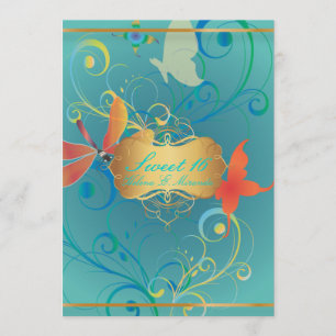 Invitation PixDezines Sweet 16/Butterfiles/Swirls/Dragonflies
