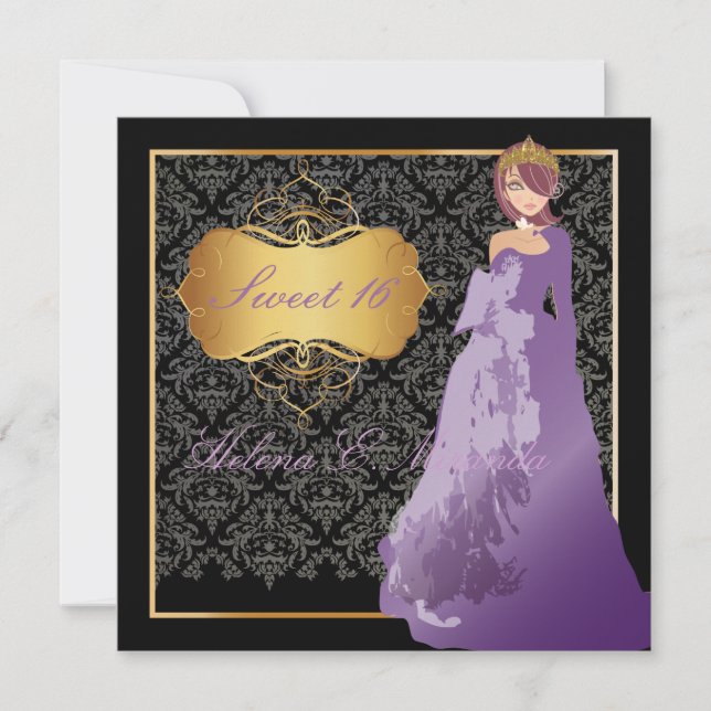 Invitation PixDezines Sweet 16 Damask/Quinceañera/Quince años (Devant)
