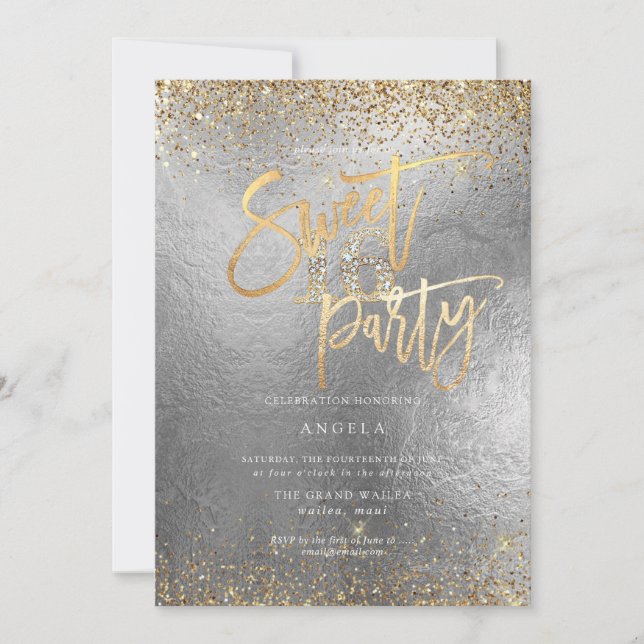 Invitation PixDezines Sweet 16 Diamond Parties scintillant Or (Devant)