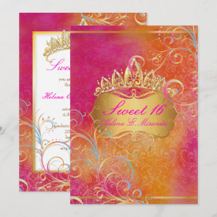 Invitation PixDezines SWEET 16, RAINBOW SWIRLS/ROSSI DAMASK