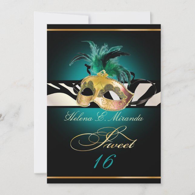 Invitation PixDezines Sweet 16/turquoise Zebra/DO-IT-YOURSELF (Devant)