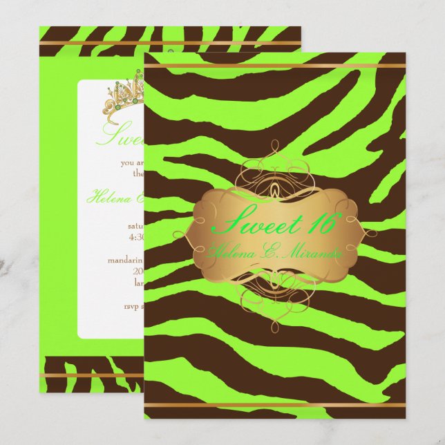 Invitation PixDezines SWEET 16/ZEBRA BROWN/DO-IT-YOURSELF NEO (Devant / Derrière)