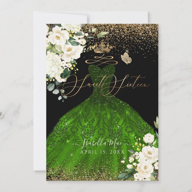 Invitation PixDezines Sweet sixteen Green Parties scintillant (Devant)