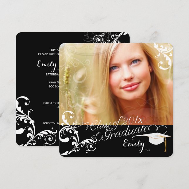 Invitation PixDezines Swirls Graduation/do-it-yourself couleu (Devant / Derrière)