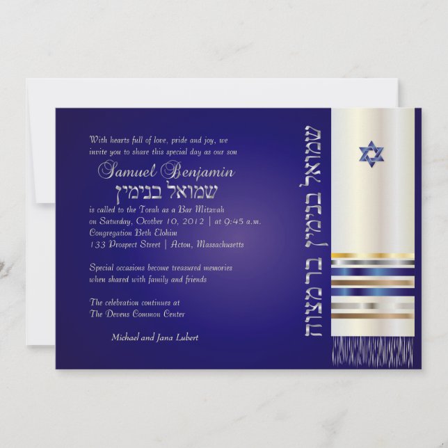 Invitation PixDezines talit/Stylish Bar Mitzvah/blue/silver (Devant)