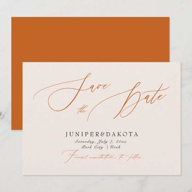Invitation PixDezines Terracotta Script moderne Enregistrer l (Devant / Derrière)