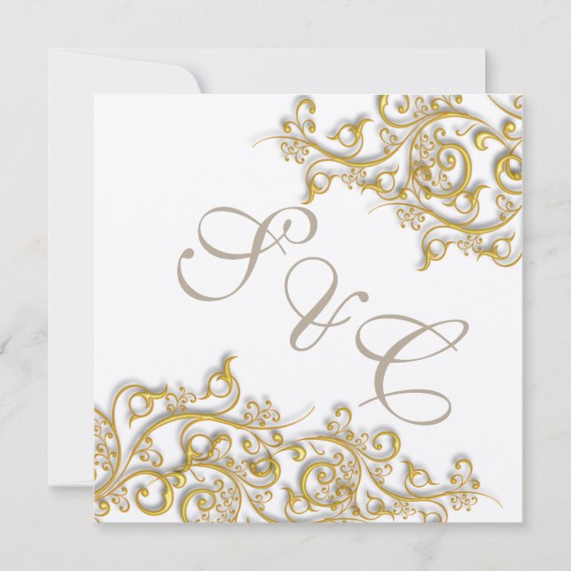 Invitation PixDezines tourbillons vintages en faux or (Devant)