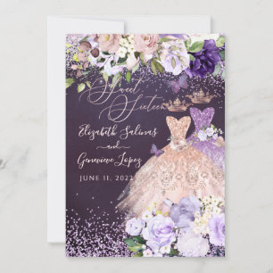 Invitation PixDezines Twins Sweet 16 Rose Gold Dusty Purple I