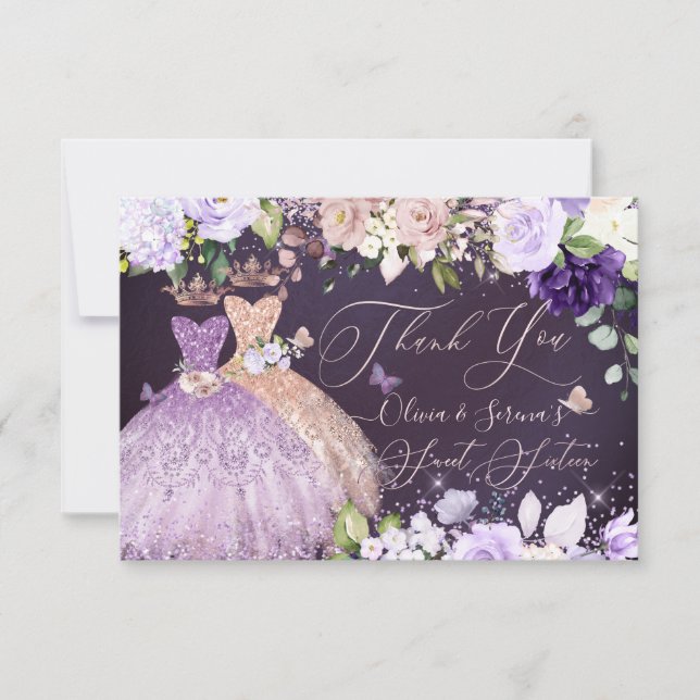 Invitation PixDezines Twins Sweet 16 Rose Gold Lilac (Devant)