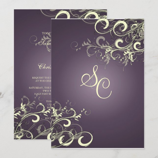 Invitation PixDezines VANILLA SWIRLS/DARK PURPLE/DO-IT-YOURSE (Devant / Derrière)