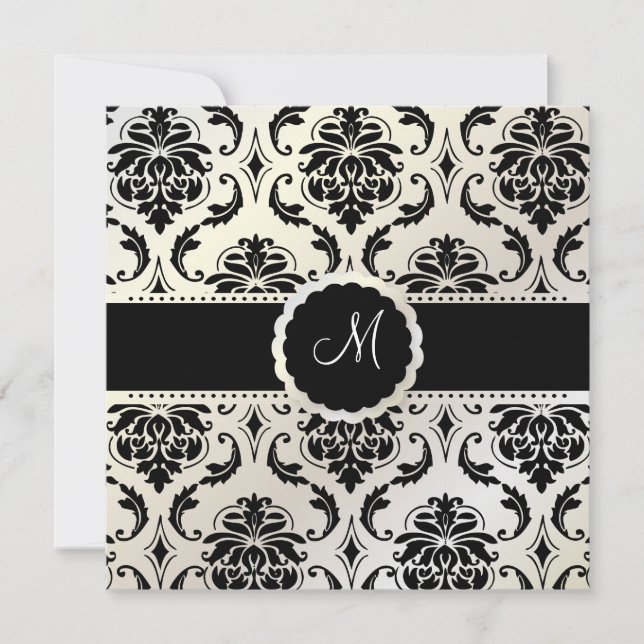 Invitation PixDezines Vendome Damask / Black + White (Devant)
