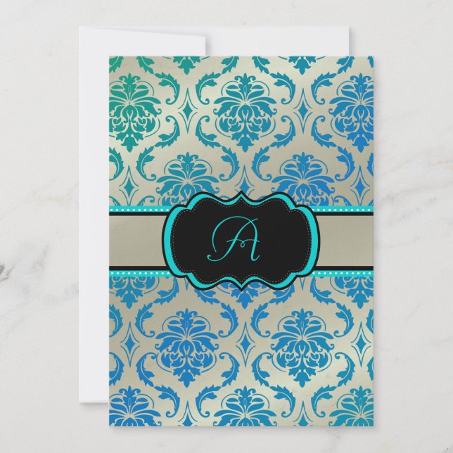 Invitation PixDezines Vendome Damask / Peacock Blue (Devant)