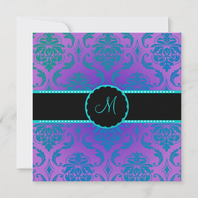 Invitation PixDezines Vendome Damask / Peacock Blue (Devant)