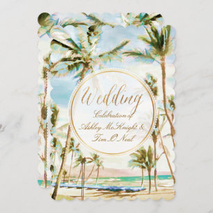 Invitation PixDezines Vintage Hawaiian Beach/Bleu clair