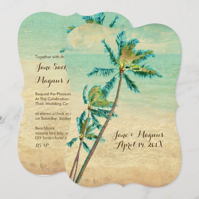 Invitation PixDezines Vintage Hawaiian Beach/turquoise (Devant / Derrière)
