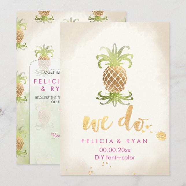 Invitation PixDezines Vintage Royal Hawaiian Pinapples (Devant / Derrière)