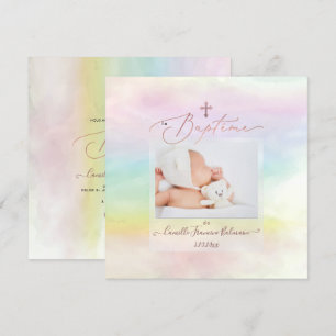 Invitation PixDezines Watercolor Cotton Candy, Baptême Fille