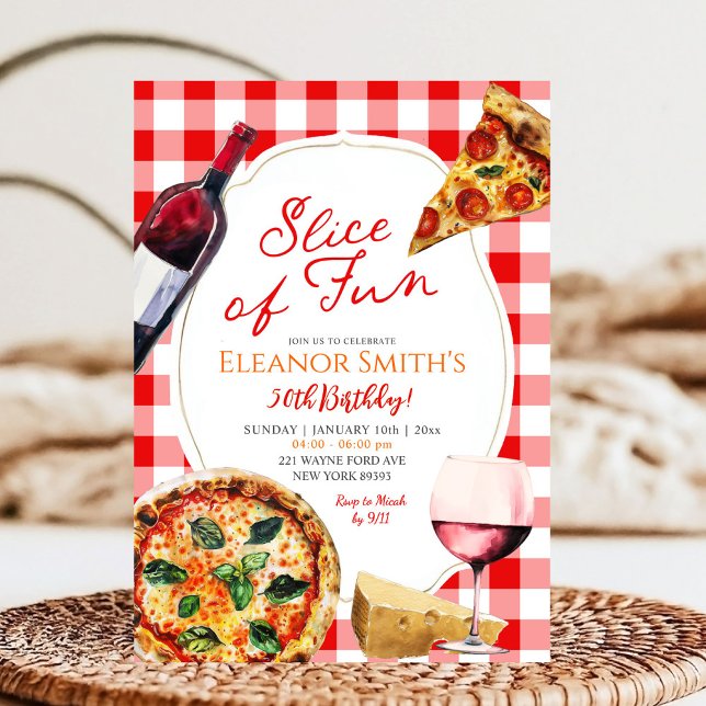 Invitation Pizza amusante et thème du vin Adulte Anniversaire (Créateur téléchargé)