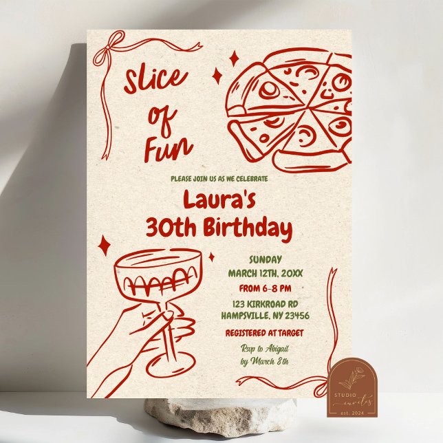 Invitation Pizza amusante et vin Adulte Anniversaire (Créateur téléchargé)
