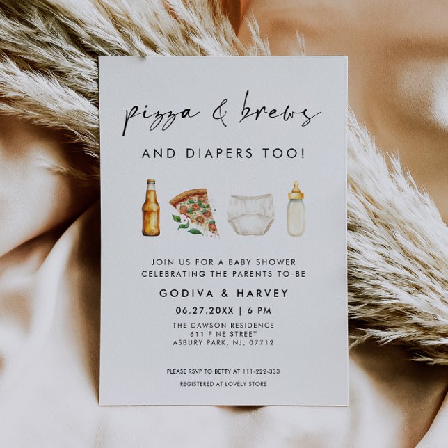 Invitation Pizza and Brews and Diapers Too Baby Shower (Créateur téléchargé)