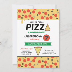 Invitation PIZZA Anniversaire Dormir sur l'Invitation