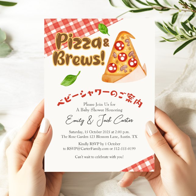 Invitation Pizza Baby shower Coupe rouge En vichy (Créateur téléchargé)