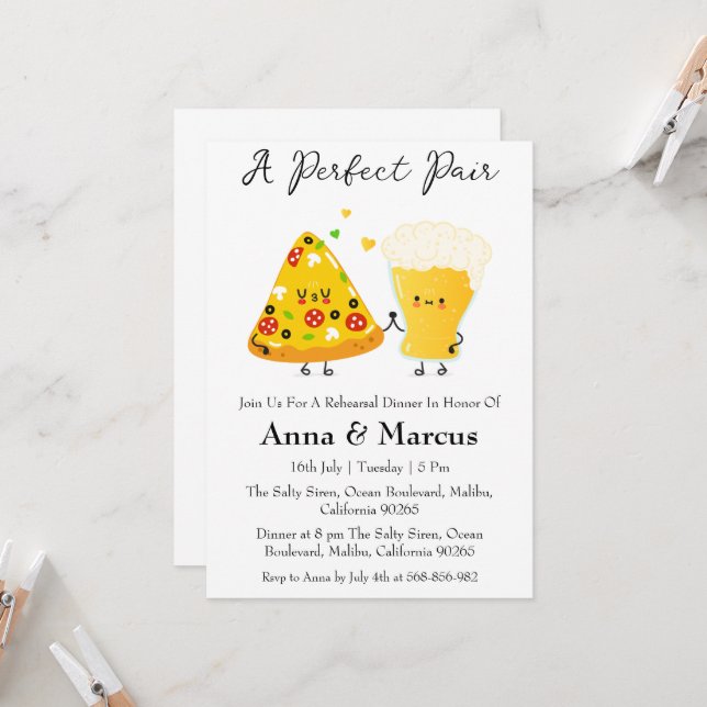 Invitation Pizza & Beer un dîner de mariée en couple parfait (Devant/Arrière en situation)