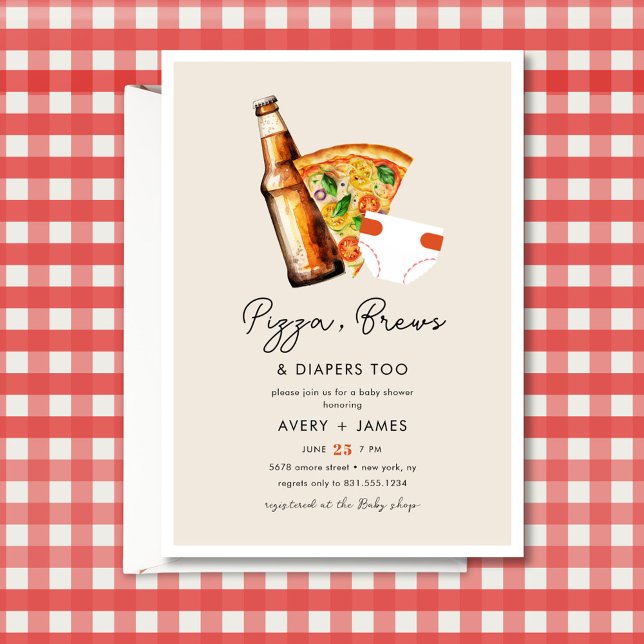 Invitation Pizza & Bière Diaports Baby shower Décontracté Cou (Créateur téléchargé)