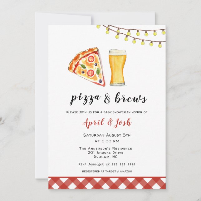 Invitation Pizza & Brews Co Ed Baby shower (Devant)