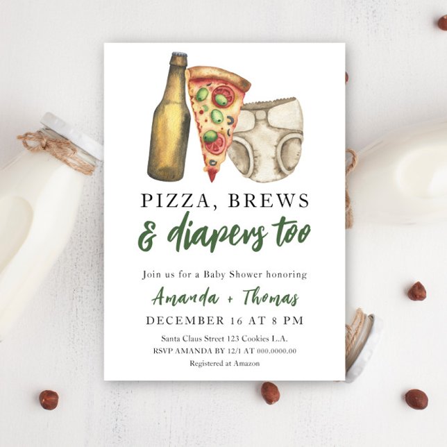 Invitation Pizza, Brews et Diapers aussi - Baby shower (Créateur téléchargé)