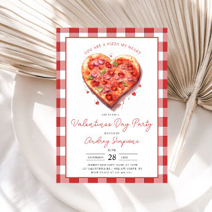 Invitation Pizza Coeur rose moderne Plaid Valentines Party