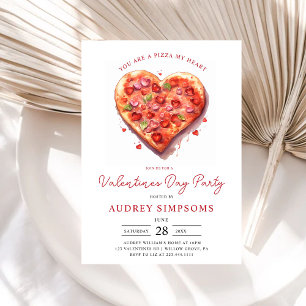 Invitation Pizza Coeur Rose moderne Valentines Party
