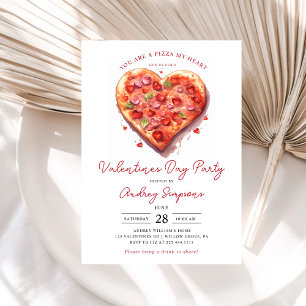 Invitation Pizza Coeur Rose moderne Valentines Party