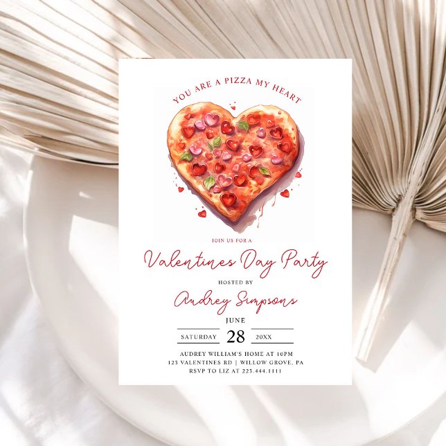 Invitation Pizza Coeur Rose moderne Valentines Party (Créateur téléchargé)