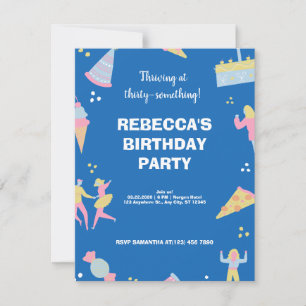 Invitation Pizza d'anniversaire à la crème glacée bleue migno