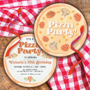 Invitation Pizza d'aquarelle ronde fête d'anniversaire
