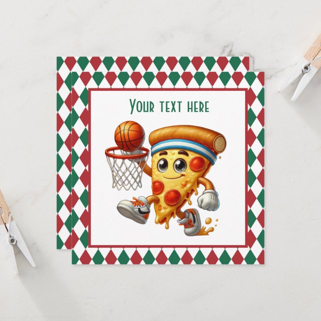 Invitation Pizza de basket-ball cool (Devant/Arrière en situation)