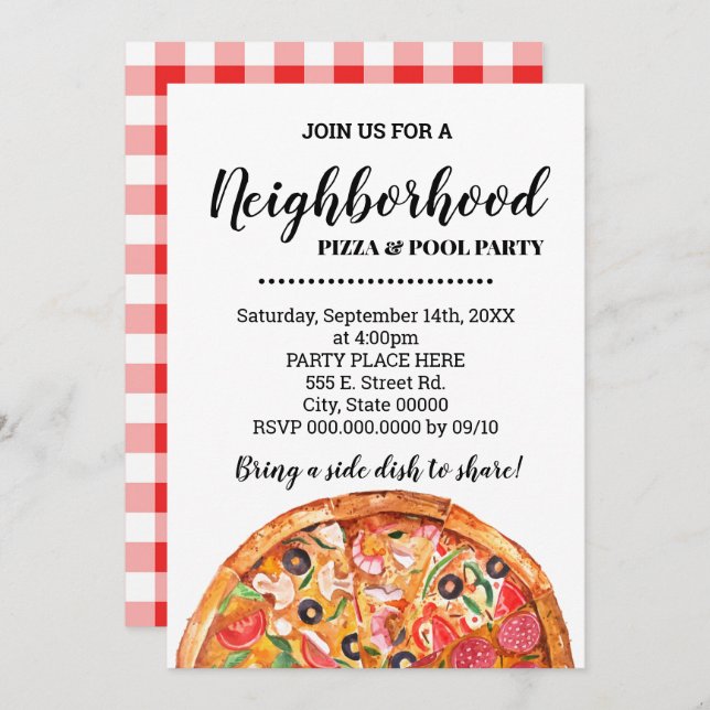 Invitation Pizza de quartier & Pool Summer Party Bash (Devant / Derrière)
