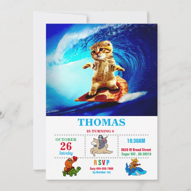 Invitation Pizza de surf de chat (Devant)