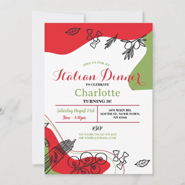 Invitation Pizza Dîner Italien Anniversaire Fête Déjeuner (Devant)