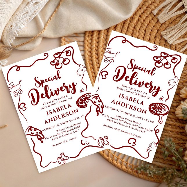 Invitation Pizza doodle special Delivery Baby Shower  (Créateur téléchargé)