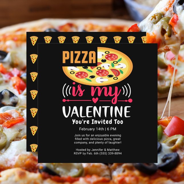Invitation Pizza est mon Carré de fête de Saint Valentin (Pizza Is My Valentine Funny Party Square Invitation)