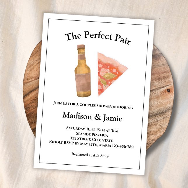 Invitation Pizza Et Bière Fête des mariées Parfaite Couples E (pizza and beer couples shower pizza and brews bridal shower invitation casual)