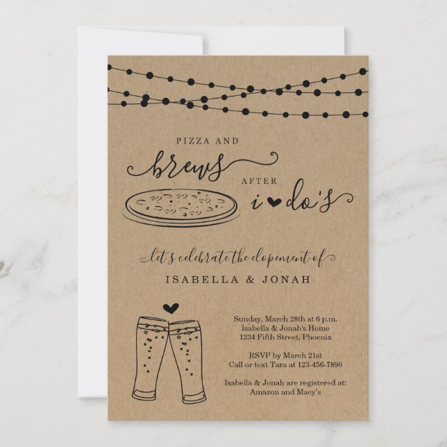 Invitation Pizza et bières après le mariage Réception seuleme (Devant)