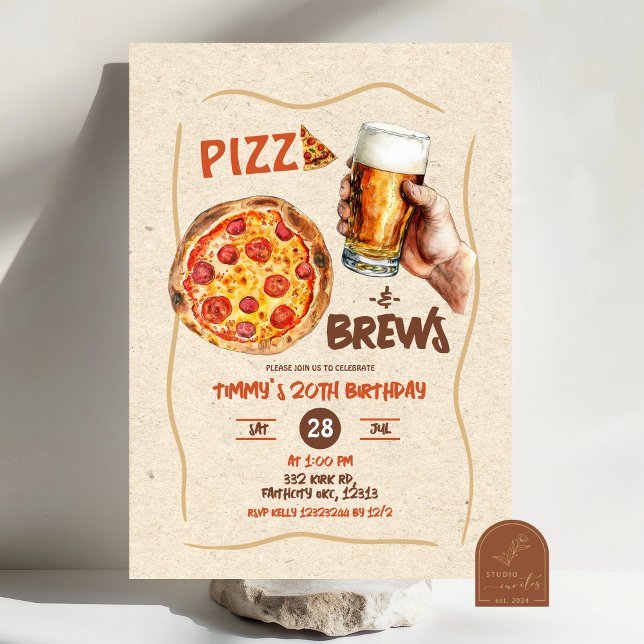 Invitation Pizza et brasse Homme Anniversaire (Créateur téléchargé)