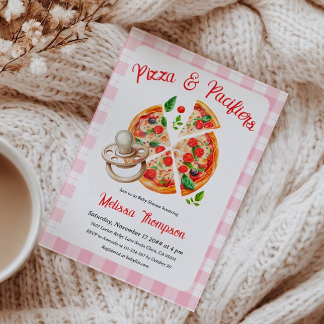 Invitation Pizza et Pacificateurs Baby shower rose (Créateur téléchargé)