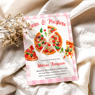 Invitation Pizza et Pacificateurs Pink Plaid Baby shower Part
